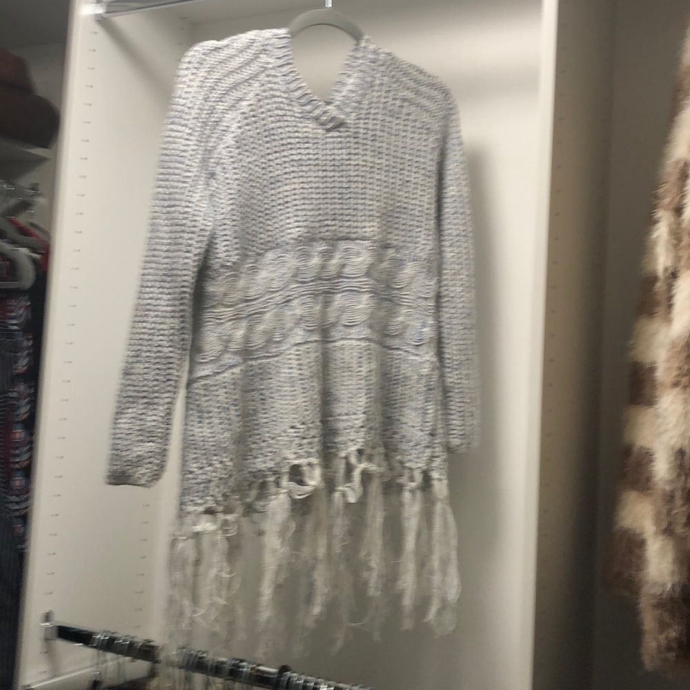 Love Stitch hooded, fringed sweater